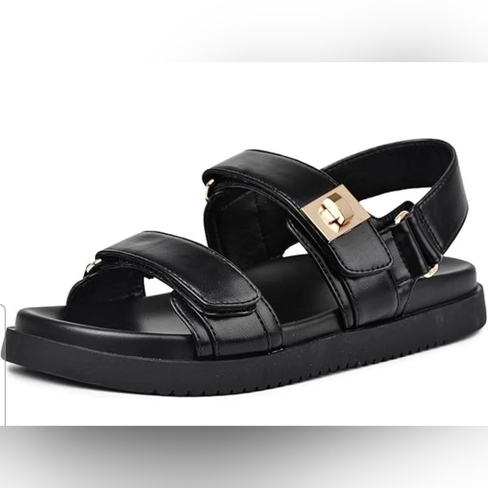 A New Day Double Strap Sandal With Gold Buckle And Heel Velcro Strap
